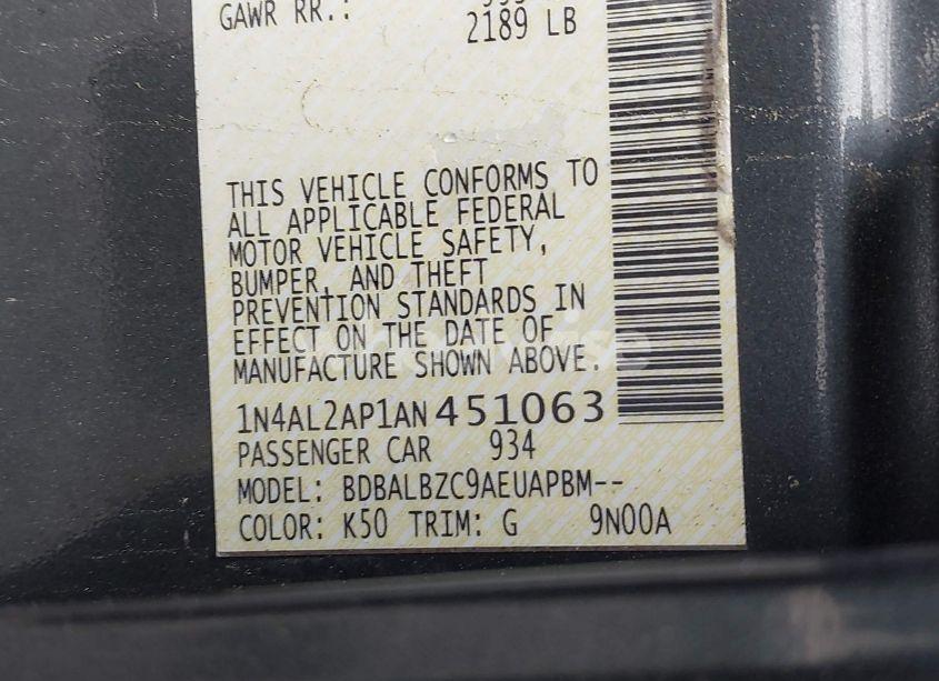 Photo 9 of 2010 Nissan Altima 2.5 S (VIN 1N4AL2AP1AN451063)