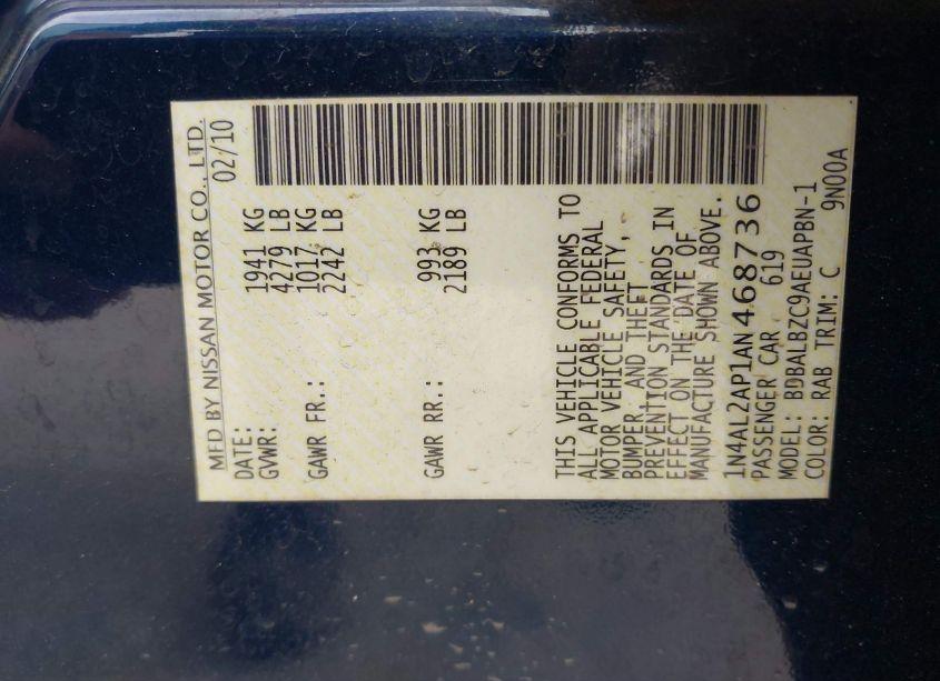 Photo 9 of 2010 Nissan Altima 2.5 S (VIN 1N4AL2AP1AN468736)