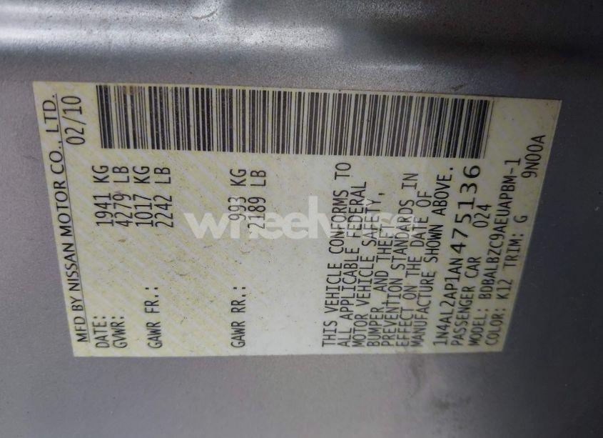 Photo 9 of 2010 Nissan Altima 2.5 S (VIN 1N4AL2AP1AN475136)