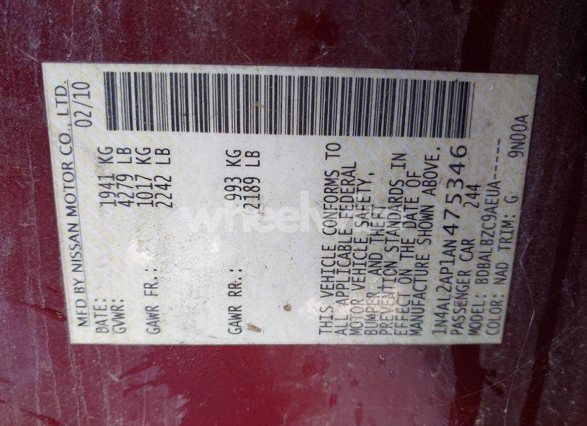 Photo 9 of 2010 Nissan Altima 2.5 S (VIN 1N4AL2AP1AN475346)