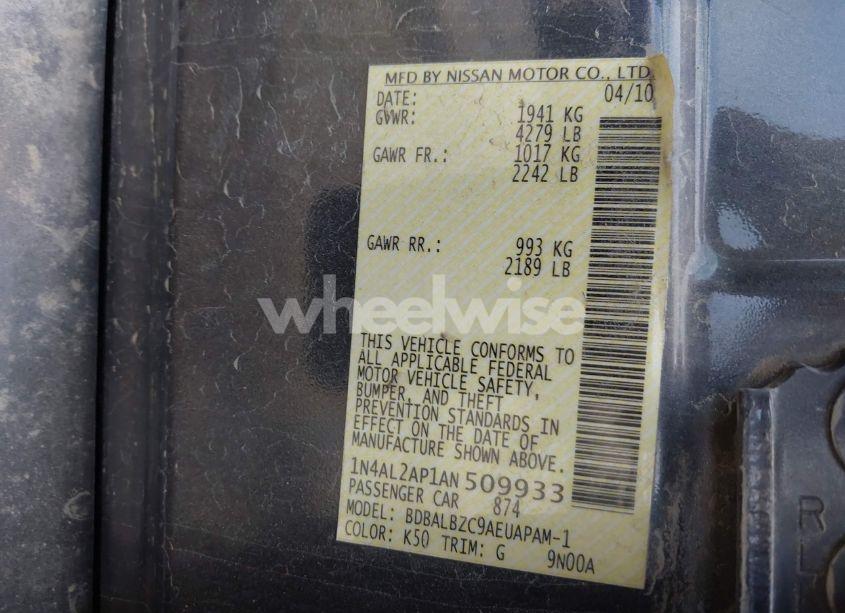 Photo 9 of 2010 Nissan Altima 2.5 S (VIN 1N4AL2AP1AN509933)