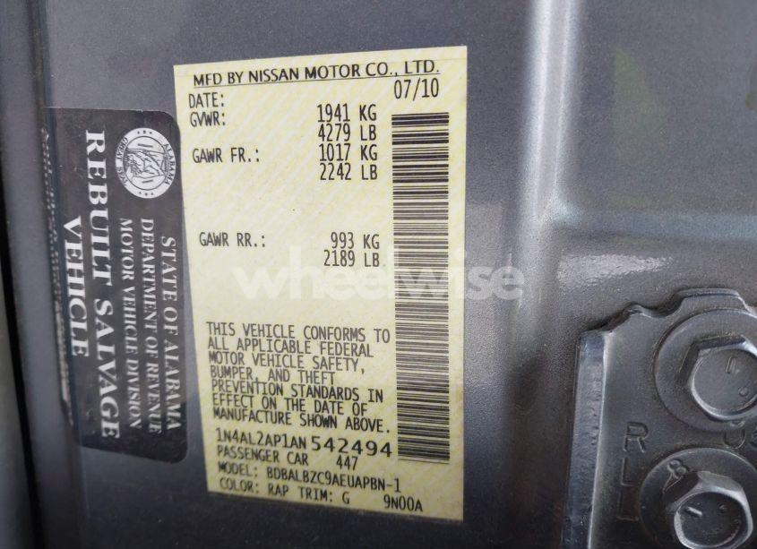 Photo 9 of 2010 Nissan Altima 2.5 S (VIN 1N4AL2AP1AN542494)