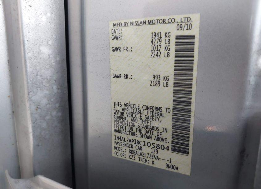 Photo 9 of 2011 Nissan Altima 2.5 (VIN 1N4AL2AP1BC105804)