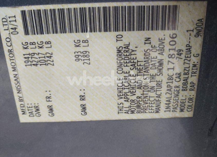 Photo 9 of 2011 Nissan Altima 2.5 S (VIN 1N4AL2AP1BC178106)