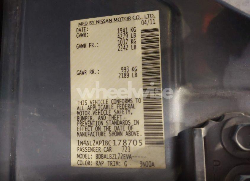 Photo 9 of 2011 Nissan Altima 2.5 S (VIN 1N4AL2AP1BC178705)