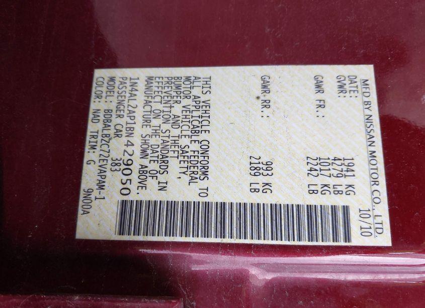 Photo 9 of 2011 Nissan Altima 2.5 S (VIN 1N4AL2AP1BN429050)