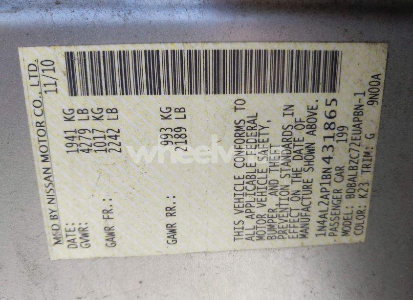 Photo 9 of 2011 Nissan Altima 2.5 S (VIN 1N4AL2AP1BN431865)