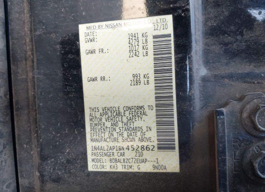 Photo 9 of 2011 Nissan Altima 2.5 S (VIN 1N4AL2AP1BN452862)