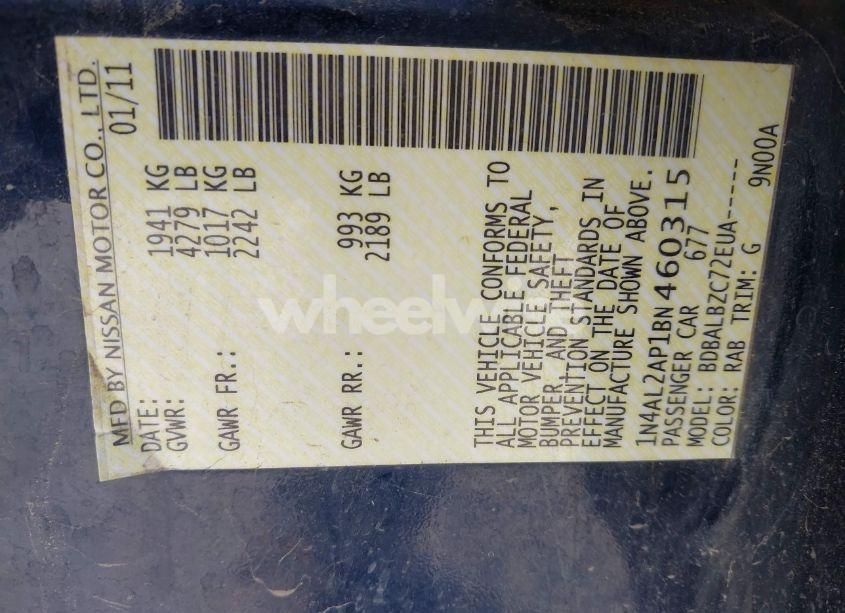 Photo 9 of 2011 Nissan Altima 2.5 S (VIN 1N4AL2AP1BN460315)