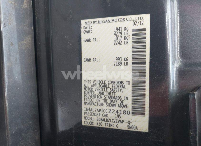 Photo 9 of 2012 Nissan Altima 2.5 S (VIN 1N4AL2AP1CC224180)