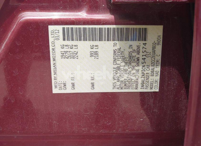 Photo 9 of 2012 Nissan Altima 2.5 S (VIN 1N4AL2AP1CN541574)