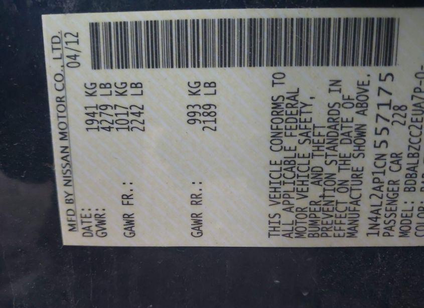 Photo 9 of 2012 Nissan Altima 2.5 S (VIN 1N4AL2AP1CN557175)