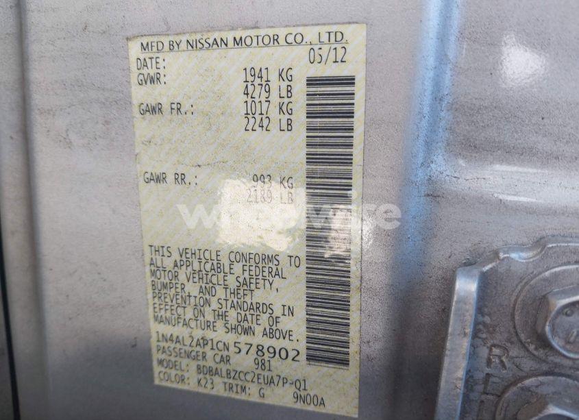 Photo 9 of 2012 Nissan Altima 2.5 S (VIN 1N4AL2AP1CN578902)