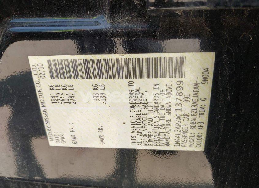 Photo 9 of 2010 Nissan Altima 2.5 S (VIN 1N4AL2AP2AC137899)