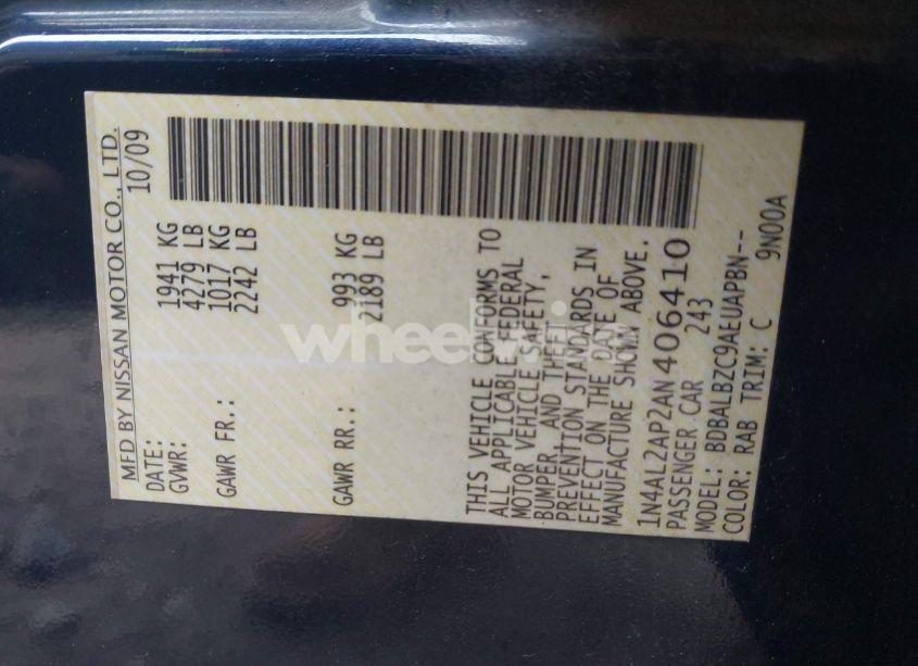 Photo 9 of 2010 Nissan Altima 2.5 SL (VIN 1N4AL2AP2AN406410)