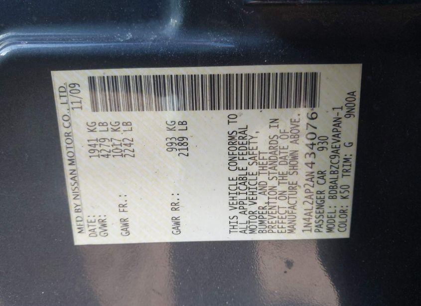 Photo 9 of 2010 Nissan Altima 2.5 S (VIN 1N4AL2AP2AN434076)