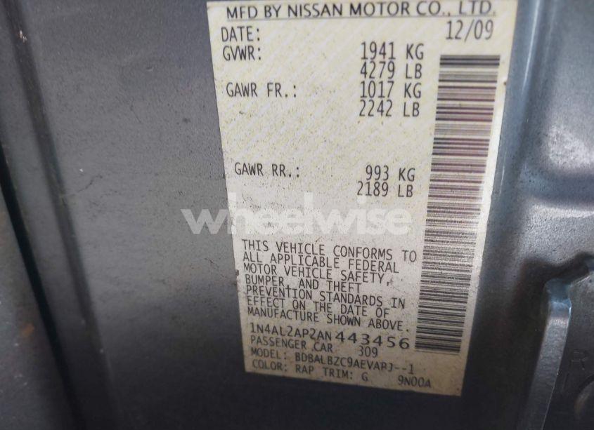 Photo 9 of 2010 Nissan Altima 2.5 S (VIN 1N4AL2AP2AN443456)