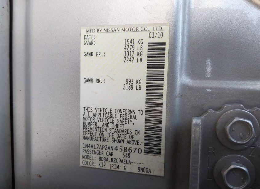 Photo 9 of 2010 Nissan Altima 2.5 S (VIN 1N4AL2AP2AN458670)