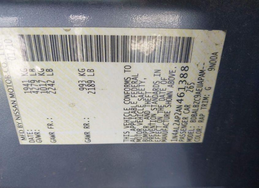 Photo 9 of 2010 Nissan Altima 2.5 S (VIN 1N4AL2AP2AN461388)