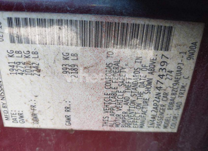 Photo 9 of 2010 Nissan Altima 2.5 S (VIN 1N4AL2AP2AN474397)