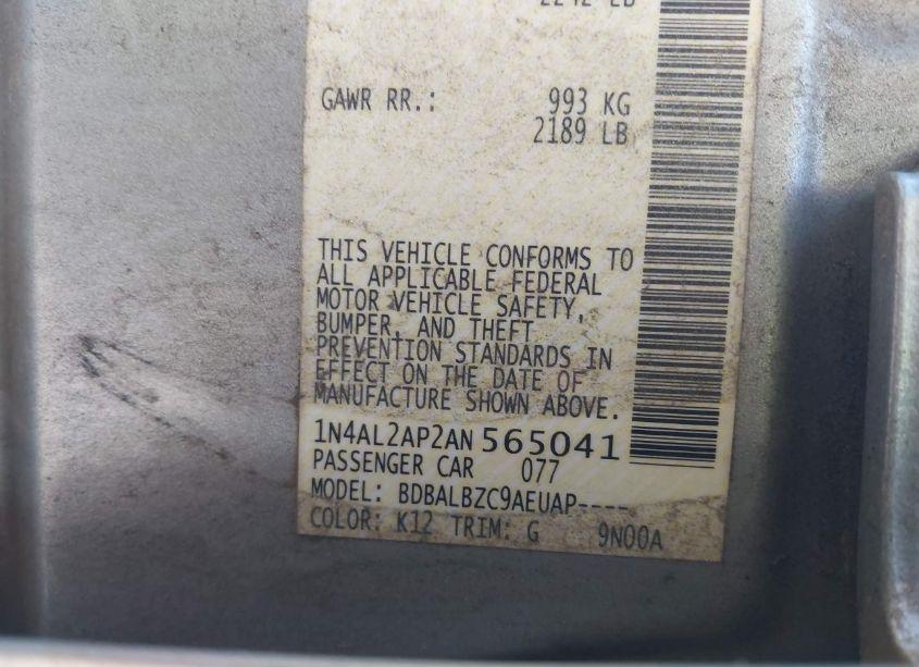 Photo 9 of 2010 Nissan Altima 2.5 S (VIN 1N4AL2AP2AN565041)