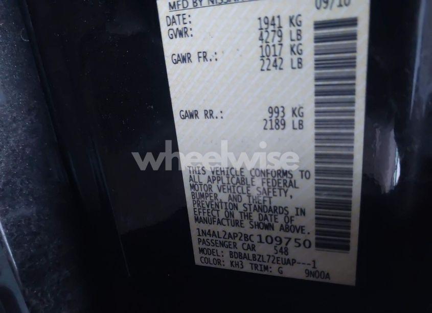 Photo 9 of 2011 Nissan Altima 2.5 S (VIN 1N4AL2AP2BC109750)