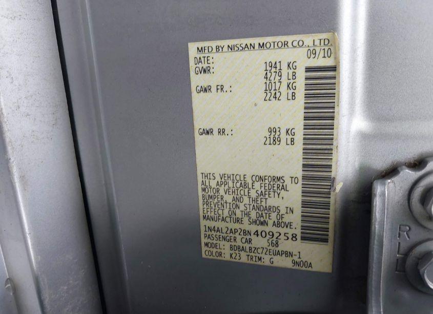 Photo 9 of 2011 Nissan Altima 2.5 S (VIN 1N4AL2AP2BN409258)