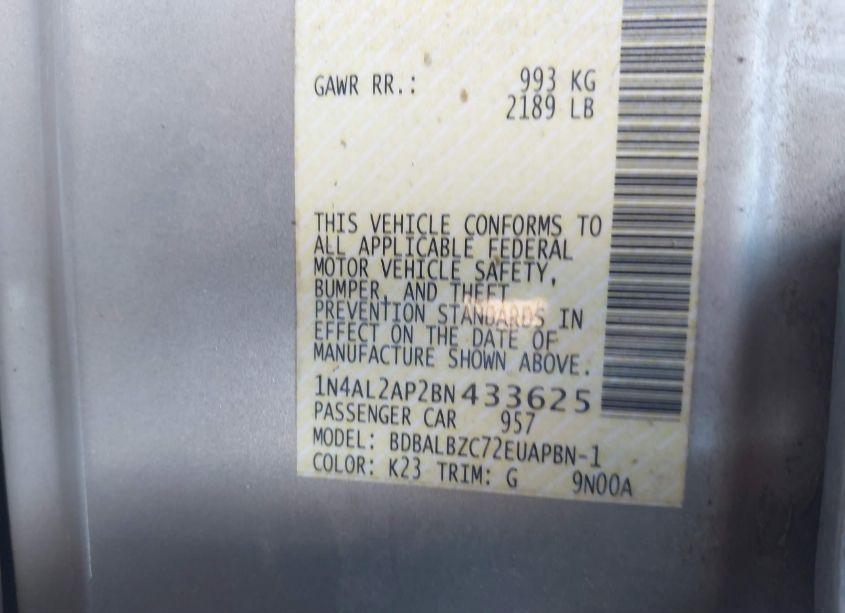 Photo 9 of 2011 Nissan Altima 2.5 S (VIN 1N4AL2AP2BN433625)