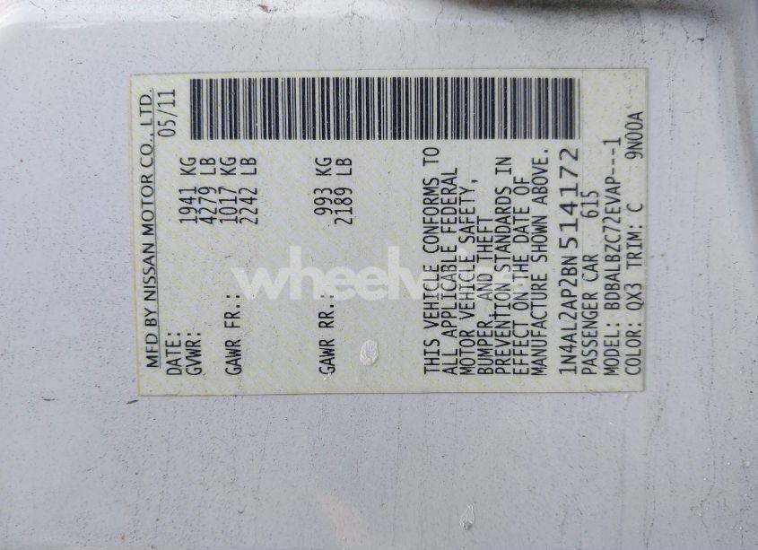 Photo 9 of 2011 Nissan Altima 2.5 S (VIN 1N4AL2AP2BN514172)