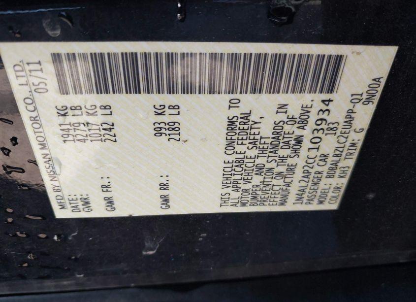 Photo 9 of 2012 Nissan Altima 2.5 S (VIN 1N4AL2AP2CC103934)