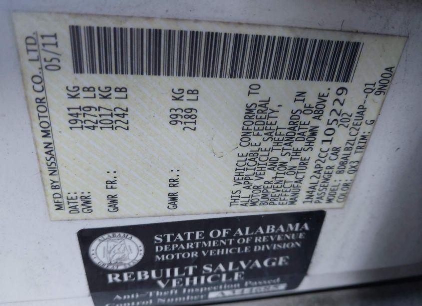 Photo 9 of 2012 Nissan Altima 2.5 S (VIN 1N4AL2AP2CC105229)