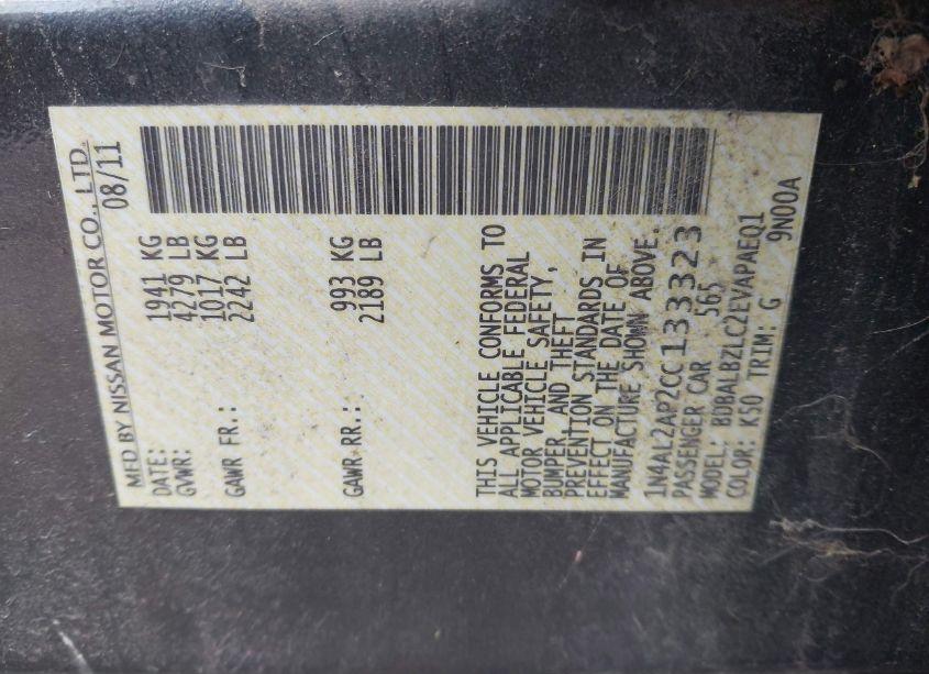 Photo 9 of 2012 Nissan Altima 2.5 S (VIN 1N4AL2AP2CC133323)