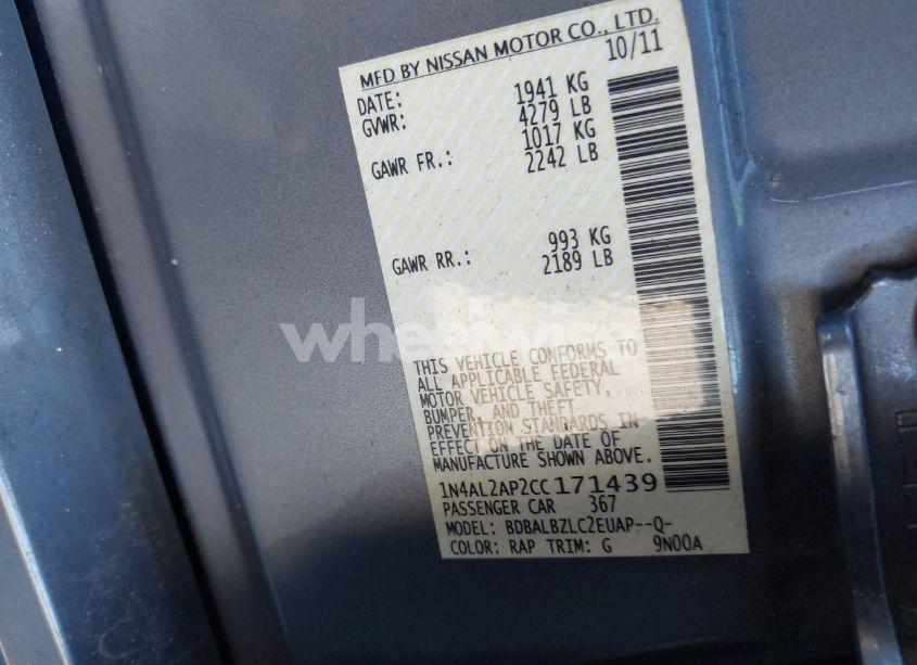 Photo 9 of 2012 Nissan Altima 2.5 S (VIN 1N4AL2AP2CC171439)