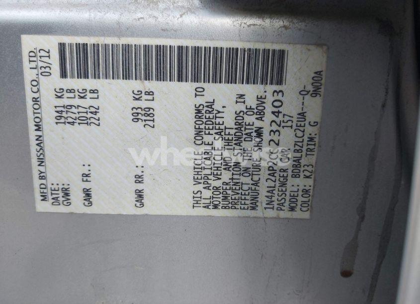 Photo 9 of 2012 Nissan Altima 2.5 S (VIN 1N4AL2AP2CC232403)