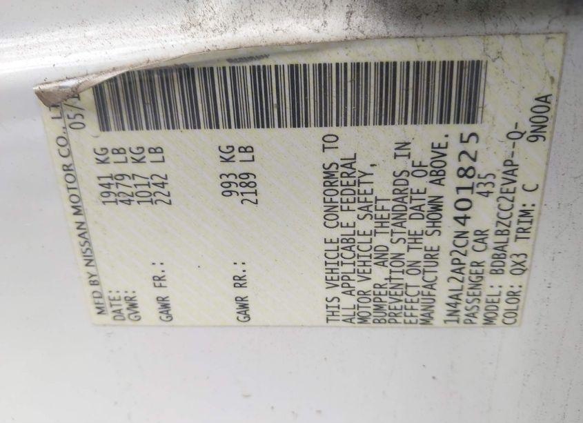 Photo 9 of 2012 Nissan Altima 2.5 S (VIN 1N4AL2AP2CN401825)