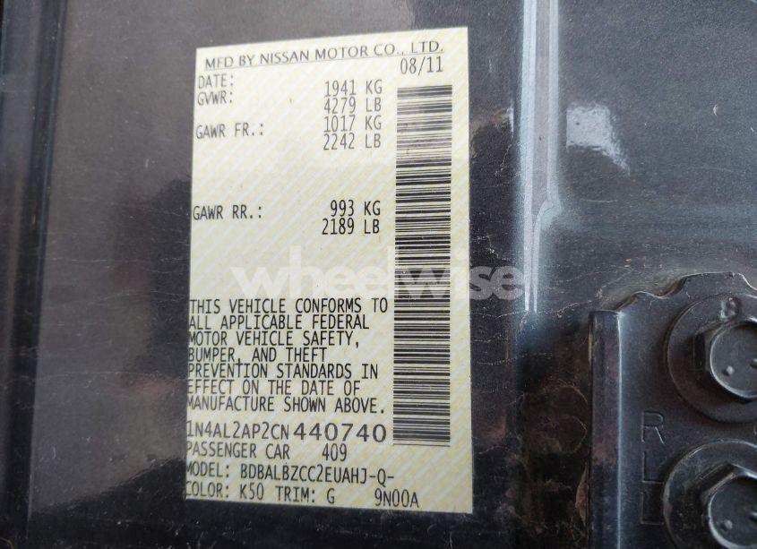 Photo 9 of 2012 Nissan Altima 2.5 S (VIN 1N4AL2AP2CN440740)