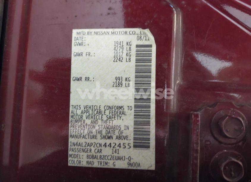 Photo 9 of 2012 Nissan Altima 2.5 S (VIN 1N4AL2AP2CN442455)