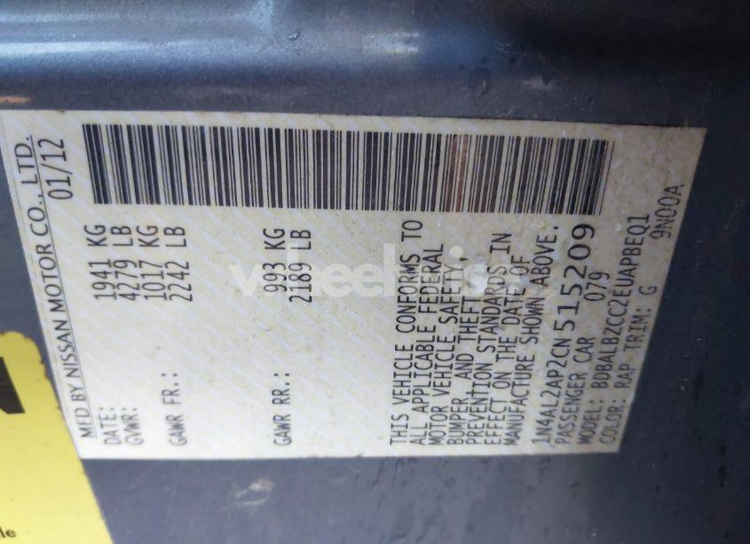 Photo 9 of 2012 Nissan Altima 2.5 S (VIN 1N4AL2AP2CN515209)