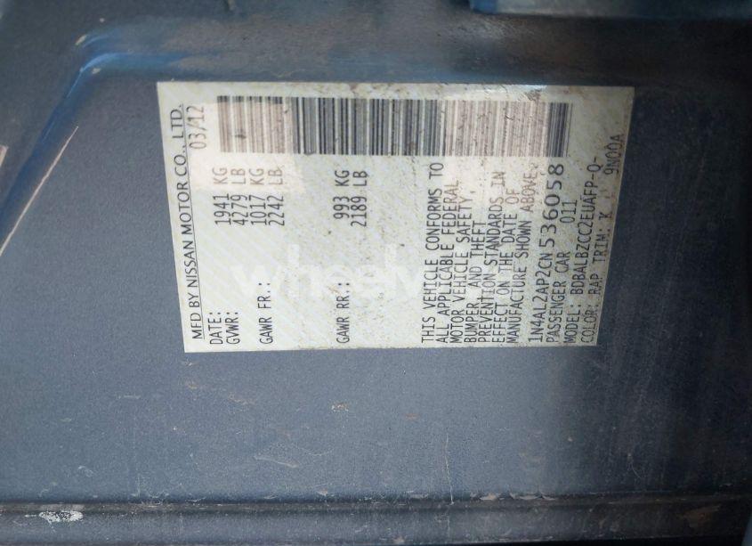 Photo 9 of 2012 Nissan Altima 2.5 S (VIN 1N4AL2AP2CN536058)