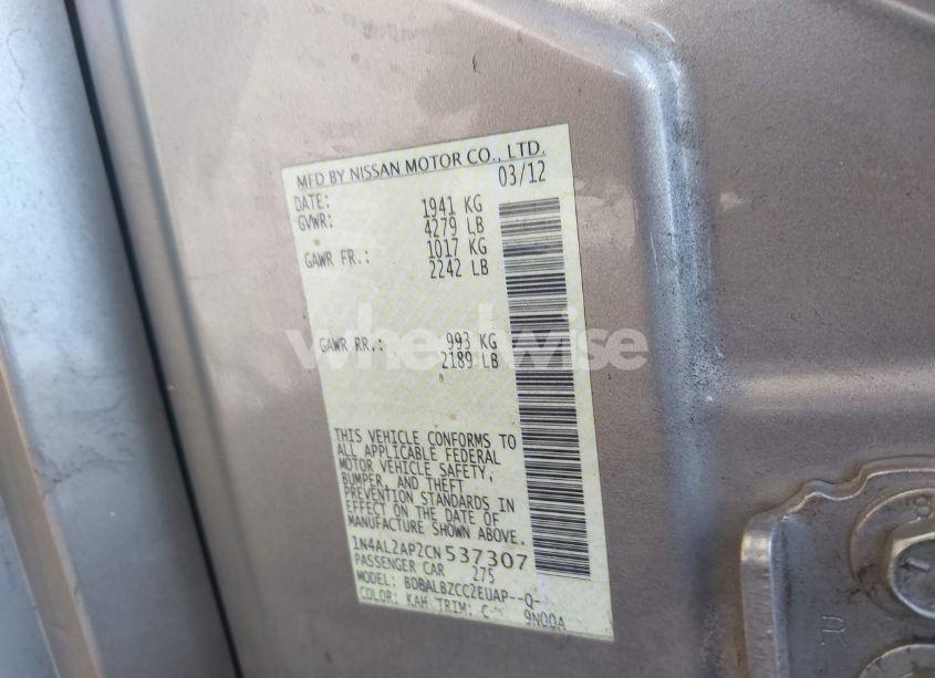 Photo 9 of 2012 Nissan Altima 2.5 S (VIN 1N4AL2AP2CN537307)