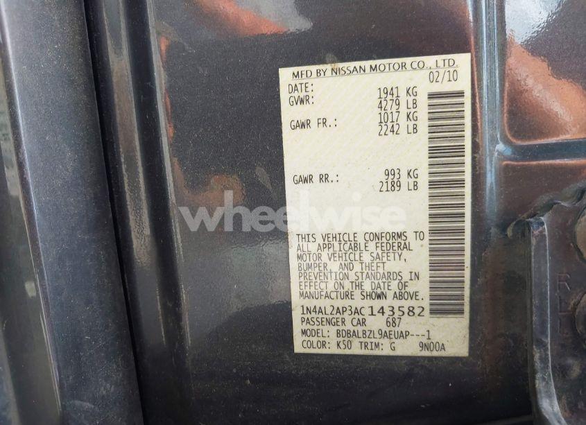 Photo 9 of 2010 Nissan Altima 2.5 S (VIN 1N4AL2AP3AC143582)