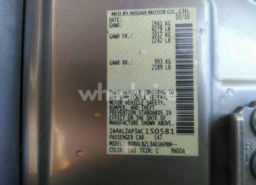 Photo 9 of 2010 Nissan Altima 2.5 S (VIN 1N4AL2AP3AC150581)