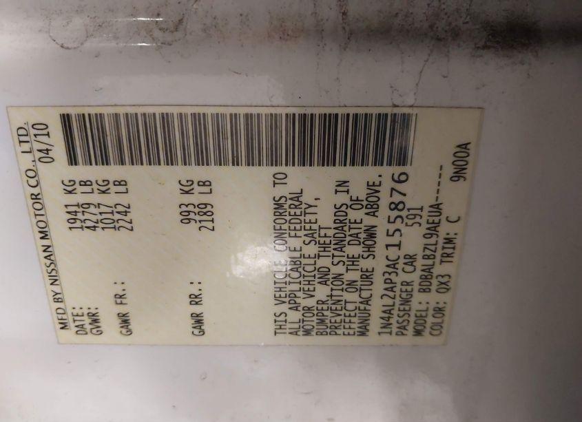 Photo 9 of 2010 Nissan Altima 2.5 S (VIN 1N4AL2AP3AC155876)