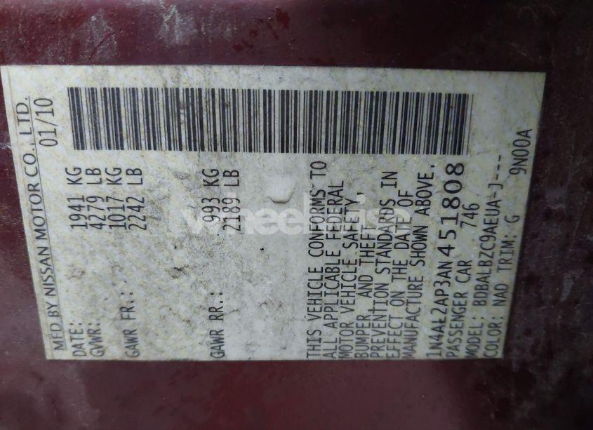 Photo 9 of 2010 Nissan Altima 2.5 S (VIN 1N4AL2AP3AN451808)