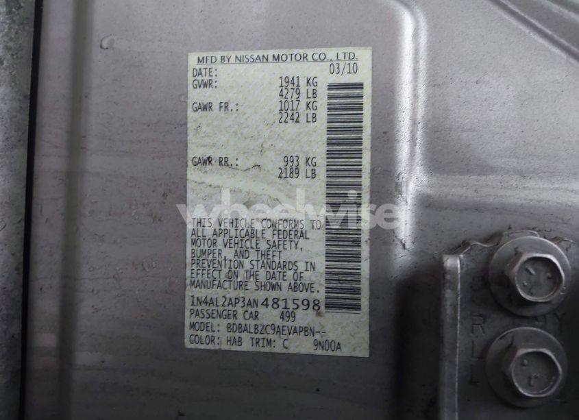 Photo 9 of 2010 Nissan Altima 2.5 S (VIN 1N4AL2AP3AN481598)