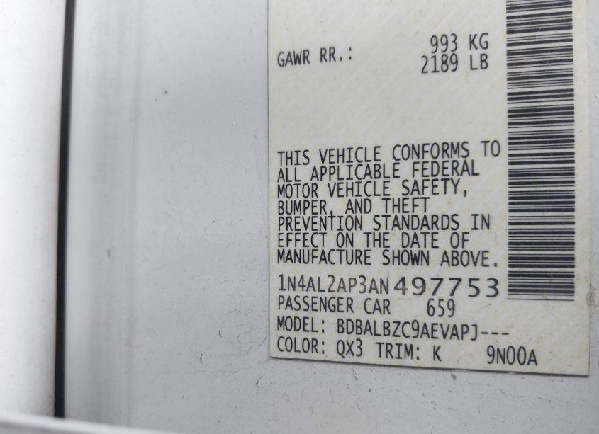 Photo 9 of 2010 Nissan Altima 2.5 S (VIN 1N4AL2AP3AN497753)