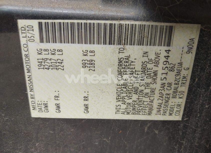 Photo 9 of 2010 Nissan Altima 2.5 S (VIN 1N4AL2AP3AN515944)