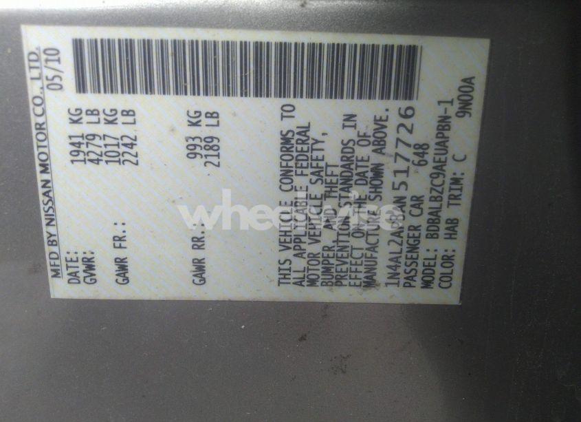 Photo 9 of 2010 Nissan Altima 2.5 S (VIN 1N4AL2AP3AN517726)