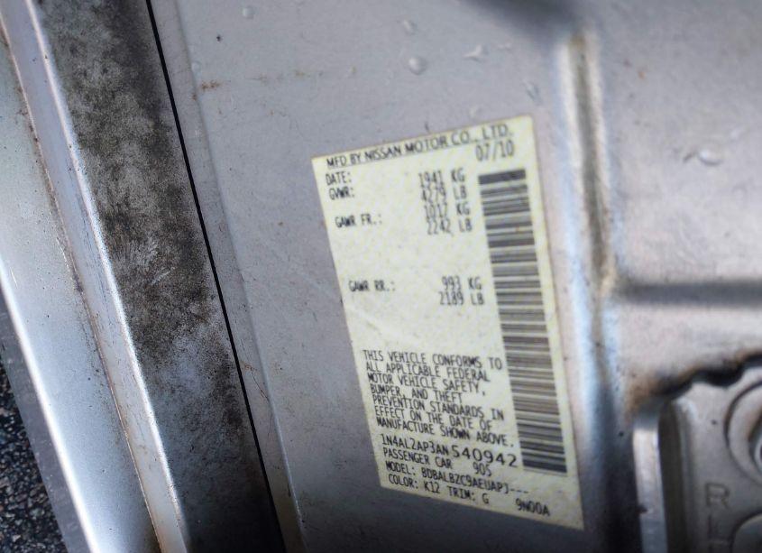 Photo 9 of 2010 Nissan Altima 2.5 S (VIN 1N4AL2AP3AN540942)