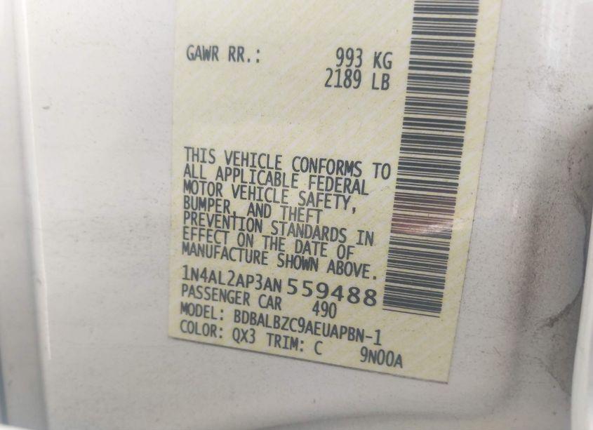 Photo 9 of 2010 Nissan Altima 2.5 SL (VIN 1N4AL2AP3AN559488)